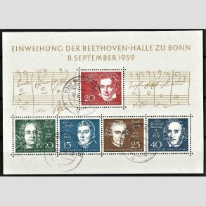 FRIM�RKER VESTTYSKL. BUND: 1959 | AFA 1279-83 | Miniark Beethoven 10-40 pf. - Stemplet