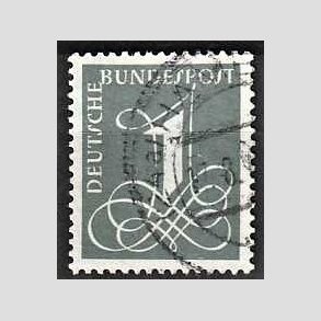 FRIM�RKER VESTTYSKL. BUND: 1958 | AFA 1253 | �ndret vandm�rke. - 1 pf. gr� - Stemplet