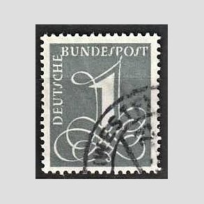 FRIM�RKER VESTTYSKL. BUND: 1958 | AFA 1253 | �ndret vandm�rke. - 1 pf. gr� - Stemplet