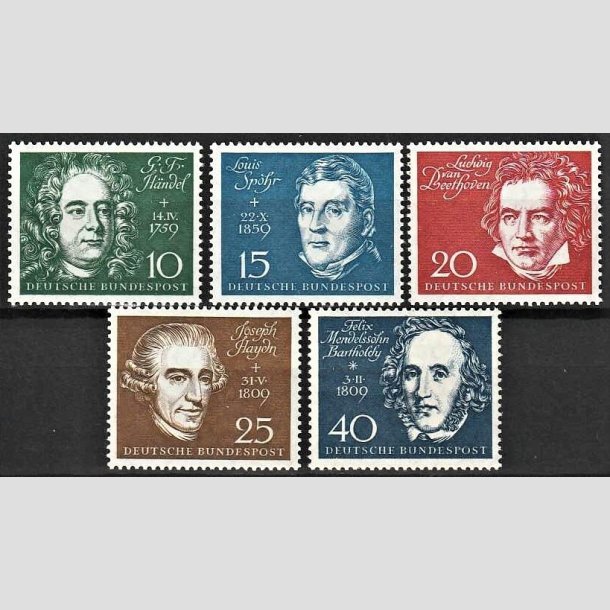 FRIMRKER VESTTYSKL. BUND: 1959 | AFA 1279-83 | Beethoven - 10 pf. - 40 pf. i st - Postfrisk