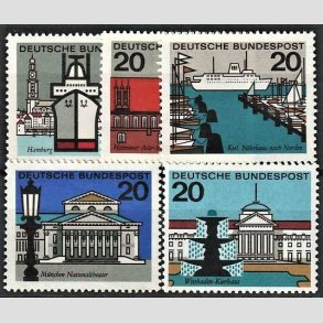 FRIM�RKER VESTTYSKL. BUND: 1964 | AFA 1380-84 | Forbundsstaternes hoveds�der. - 20 pf. flerfarvet i komplet s�t - Postfrisk
