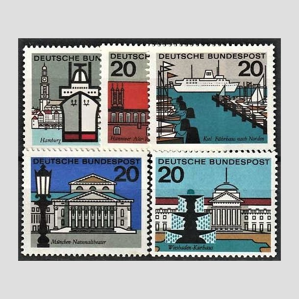 FRIMRKER VESTTYSKL. BUND: 1964 | AFA 1380-84 | Forbundsstaternes hovedsder. - 20 pf. flerfarvet i komplet st - Postfrisk