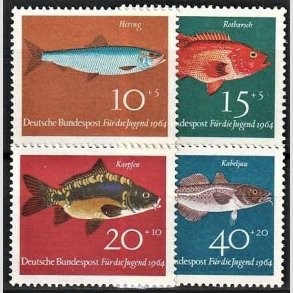 FRIM�RKER VESTTYSKL. BUND: 1964 | AFA 1376-79 | Ungdomsforsorg, Fisk. - 10+5 pf. - 40+20 pf. i s�t - Postfrisk