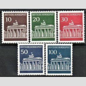 FRIM�RKER VESTTYSKL. BUND: 1966 | AFA 1456-60 | Brandenburger Tor. - 10 pf. - 100 pf.  i komplet s�t - Postfrisk