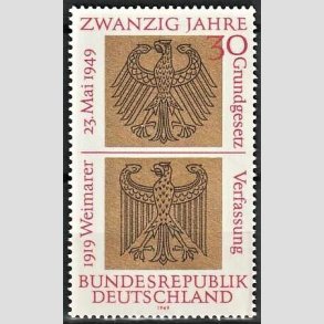 FRIM�RKER VESTTYSKL. BUND: 1969 | AFA 1550 | Forbundsrepublikken 20 �r. - 30 pf. r�d/gylden/sort - Postfrisk