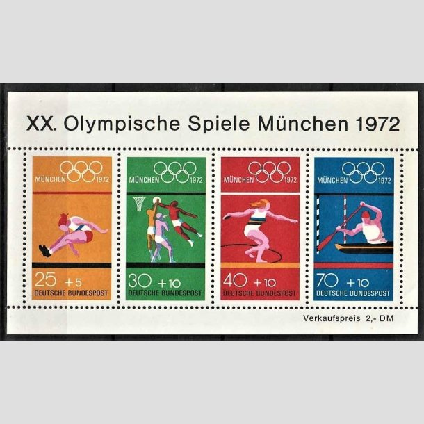 FRIMRKER VESTTYSKL. BUND: 1972 | AFA 1688-91 | Olympiaden i Mnchen. - 25+5 pf. - 70+10 pf. Miniark - Postfrisk