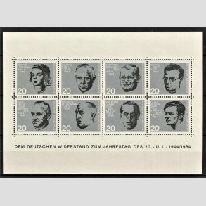 FRIM�RKER VESTTYSKL. BUND: 1964 | AFA 1388-95 | Mindeudgave for opstanden. - 20 pf. bl�/sort Miniark - Postfrisk
