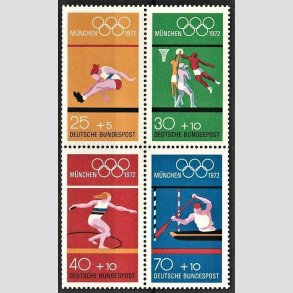 FRIM�RKER VESTTYSKL. BUND: 1972 | AFA 1688-91 | Olympiaden i M�nchen. - 25+5 pf. - 70+10 pf. 4-blok - Postfrisk