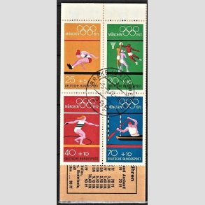 FRIM�RKER VESTTYSKL. BUND: 1972 | AFA 1688-91 | Olympiaden i M�nchen. - 25+5 pf. - 70+10 pf. 4-blok - Stemplet