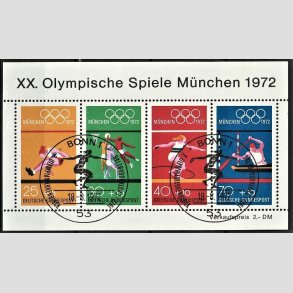 FRIM�RKER VESTTYSKL. BUND: 1972 | AFA 1688-91 | Olympiaden i M�nchen. - 25+5 pf. - 70+10 pf. Miniark - Stemplet