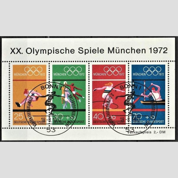 FRIMRKER VESTTYSKL. BUND: 1972 | AFA 1688-91 | Olympiaden i Mnchen. - 25+5 pf. - 70+10 pf. Miniark - Stemplet