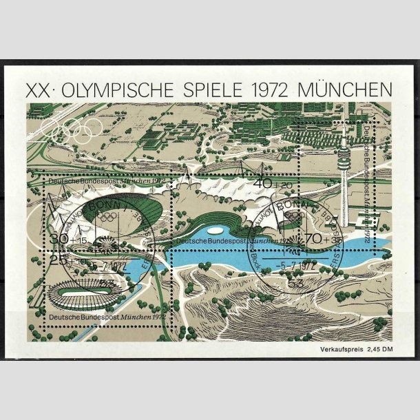 FRIMRKER VESTTYSKL. BUND: 1972 | AFA 1686 | Olympiaden i Mnchen. - 25+10 pf. - 70+35 pf. Miniark - Stemplet