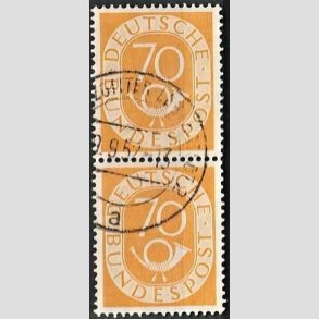 FRIM�RKER VESTTYSKL. BUND: 1951 | AFA 1099 | Ny tegning - 70 pf. gul i lodret par - Stemplet