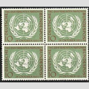 FRIM�RKER VESTTYSKL. BUND: 1955 | AFA 1184 | FN dagen - 10 pf. gr�n/r�d i 4-blok - Postfrisk