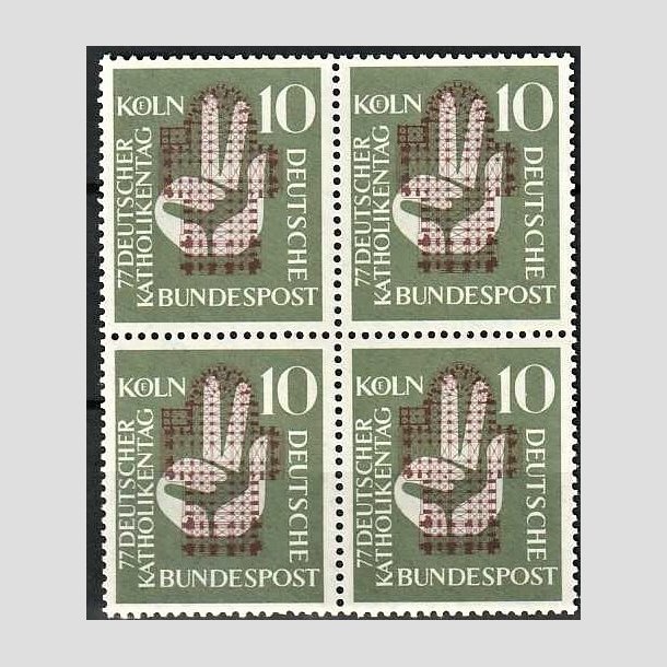 FRIMRKER VESTTYSKL. BUND: 1956 | AFA 1202 | Katolsk kongres. - 10 pf. grgrn/brun i 4-blok - Postfrisk