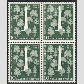 FRIM�RKER VESTTYSKL. BUND: 1955 | AFA 1183 | Adalbert Stifter 150 �r. - 10 pf. gr�n i 4-blok - Postfrisk