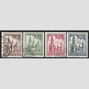 FRIM�RKER VESTBERLIN: 1953 | AFA 108 | Kejser Vilhelm kirkens renovering. - 4 +1 pf. - 30+15 pf. i komplet s�t - Stemplet