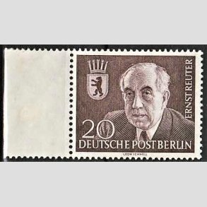 FRIM�RKER VESTBERLIN: 1954 | AFA 115 | Ernst Reuter. - 20 pf. brunlilla - Postfrisk