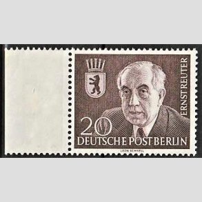FRIM�RKER VESTBERLIN: 1954 | AFA 115 | Ernst Reuter. - 20 pf. brunlilla - Postfrisk