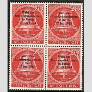 FRIM�RKER VESTBERLIN: 1954 | AFA 119 | Provisorium. - 20 pf. r�d i 4-blok - Postfrisk