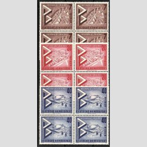 FRIM�RKER VESTBERLIN: 1957 | AFA 159-161 | International byggeudstilling. - 7 pf. - 40 pf. i s�t 4-blokke - Postfrisk