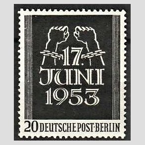FRIM�RKER VESTBERLIN: 1953 | AFA 106 | 17 juni opstanden. - 20 pf. sort - Postfrisk