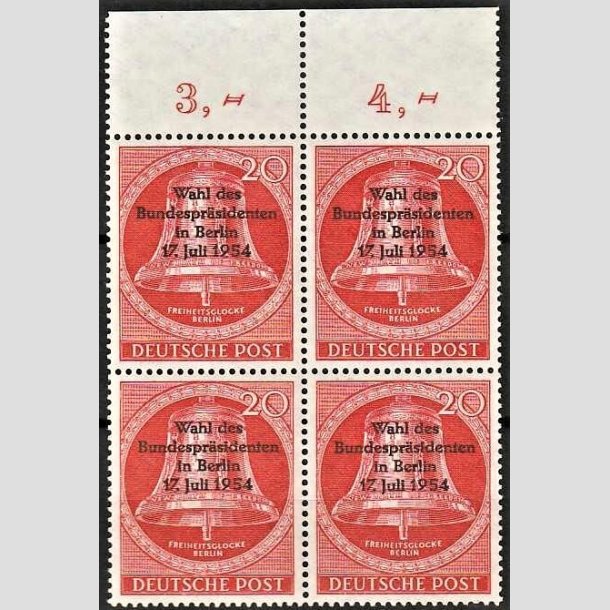 FRIMRKER VESTBERLIN: 1954 | AFA 119 | Provisorium. - 20 pf. rd i 4-blok - Postfrisk