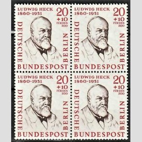 FRIM�RKER VESTBERLIN: 1957 | AFA 171 | Ber�mte berlinere. - 20 pf. + 10 pf. i 4-blok - Postfrisk