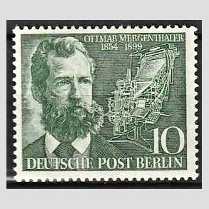 FRIM�RKER VESTBERLIN: 1954 | AFA 117 | Ottmar Mergenthaler. - 10 pf. gr�n - Postfrisk