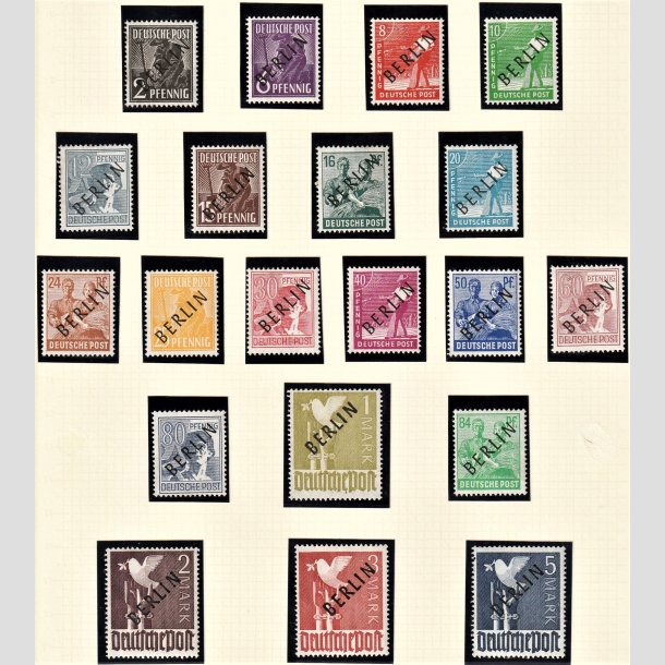 FRIMRKER VESTBERLIN: 1948 | AFA 01-20 | Provisorier SORT overtryk. - 2 pf. - 5mk. i komplet st - Postfrisk/Ubrugt