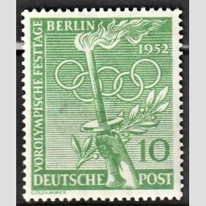 FRIM�RKER VESTBERLIN: 1952 | AFA 89 | Olympiade. - 10 pf. gr�n - Ubrugt