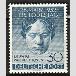 FRIM�RKER VESTBERLIN: 1952 | AFA 87 | Ludwig van Beethoven. - 30 pf. bl� - Ubrugt