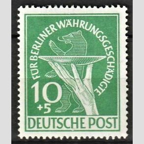 FRIM�RKER VESTBERLIN: 1949 | AFA 68 | Velg�renhedsm�rker for valutaramte. - 10 pf. + 5 pf. gr�n - Ubrugt