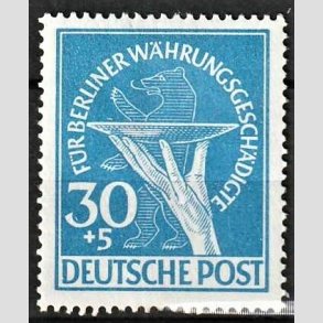 FRIM�RKER VESTBERLIN: 1949 | AFA 70 | Velg�renhedsm�rker for valutaramte. - 30 pf. + 5 pf. bl� - Ubrugt