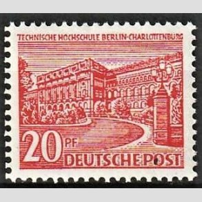 FRIM�RKER VESTBERLIN: 1949 | AFA 49 | Bygningsv�rker - 20 pf. r�d - Ubrugt