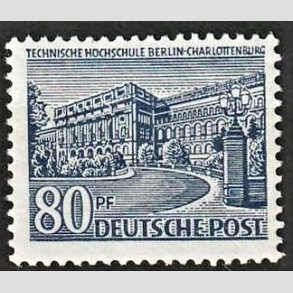 FRIM�RKER VESTBERLIN: 1949 | AFA 55 | Bygningsv�rker - 80 pf. bl� - Ubrugt