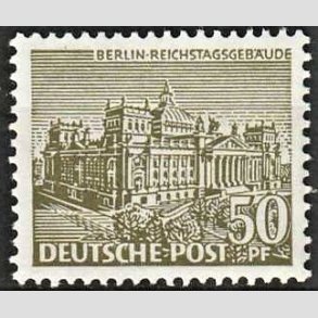 FRIM�RKER VESTBERLIN: 1949 | AFA 53 | Bygningsv�rker - 50 pf. lysoliven - Postfrisk