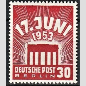 FRIM�RKER VESTBERLIN: 1953 | AFA 107 | 17 juni opstanden. - 30 pf. brunr�d - Ubrugt