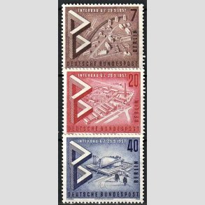 FRIM�RKER VESTBERLIN: 1957 | AFA 159-161 | International byggeudstilling. - 7 pf. - 40 pf. i s�t - Postfrisk