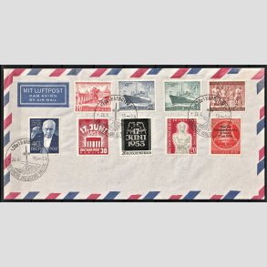 FRIM�RKER VESTBERLIN: 1954 | AFA 116 | Firemagtskonferencen mv. - 20 pf. r�d mv. p� flot filatelistisk luftpostbrev - Stemplet