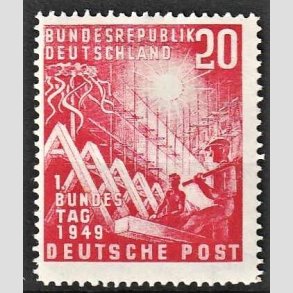 FRIM�RKER VESTTYSKL. BUND: 1949 | AFA 1075 | 1. Forbundskongres - 20 pf. r�d - Ubrugt