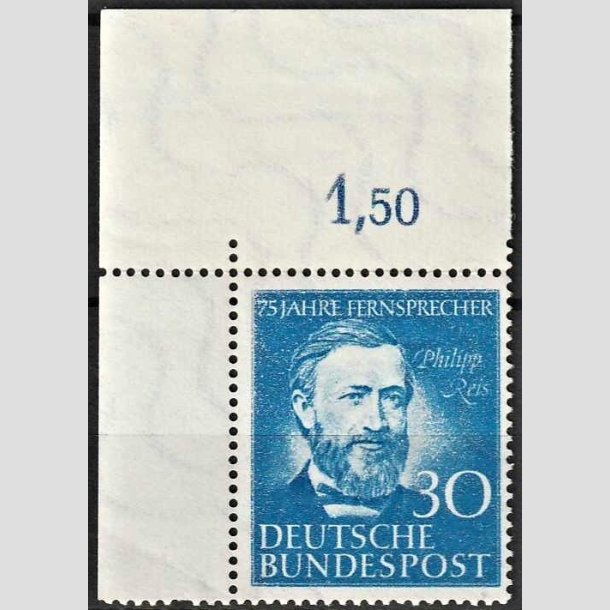 FRIMRKER VESTTYSKL. BUND: 1952 | AFA 1124 | Philipp Reis - 30 pf. bl - Postfrisk