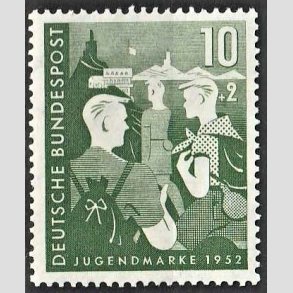 FRIM�RKER VESTTYSKL. BUND: 1952 | AFA 1117 | Velg�renhedsm�rke, Ungdomshergberger. - 10 + 2 pf. gr�n - Ubrugt