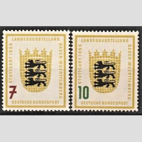 FRIM�RKER VESTTYSKL. BUND: 1955 | AFA 1175,1176 | Baden-W�rttemberg udstilling. - 7 pf. + 10 pf. i s�t - Postfrisk