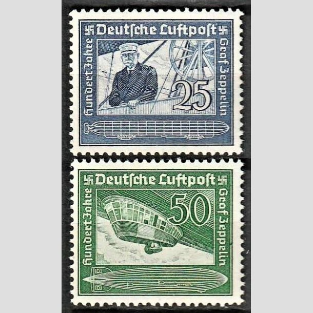 FRIMRKER TYSK RIGE: 1938 | AFA 664,665 | Zeppelin 100 r - 25+50 pf. st - Postfrisk