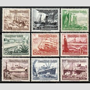 FRIM�RKER TYSK RIGE: 1937 | AFA 646-54 | N�dhj�lp. - 3+2 pf. - 40+35 pf. i komplet s�t - Postfrisk (4 pf. er dog ubrugt)