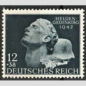 FRIM�RKER TYSK RIGE: 1942 | AFA 803 | Heltemindedagen. - 12+38 pf. bl�gr� - Postfrisk