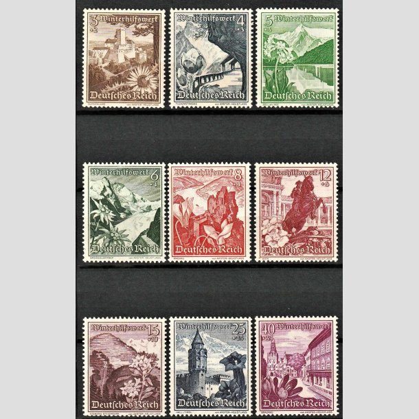 FRIMRKER TYSK RIGE: 1938 | AFA 672-680 | Ndhjlp. - 3+2 pf. - 40+35 pf. i komplet st - Postfrisk