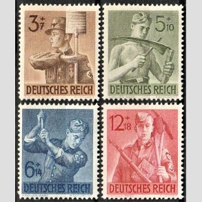 FRIM�RKER TYSK RIGE: 1943 | AFA 845-48 | Arbejdstjeneste - 3+7 - 12+18 pf. i s�t - Postfrisk