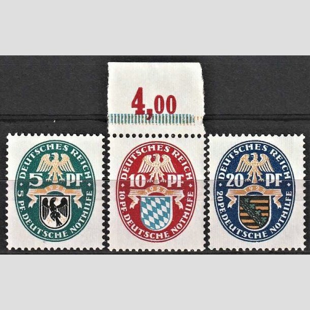 FRIMRKER TYSK RIGE: 1925 | AFA 375-77 | Ndhjlp. - 5+5 pf. - 20+20 pf. i st - Postfrisk